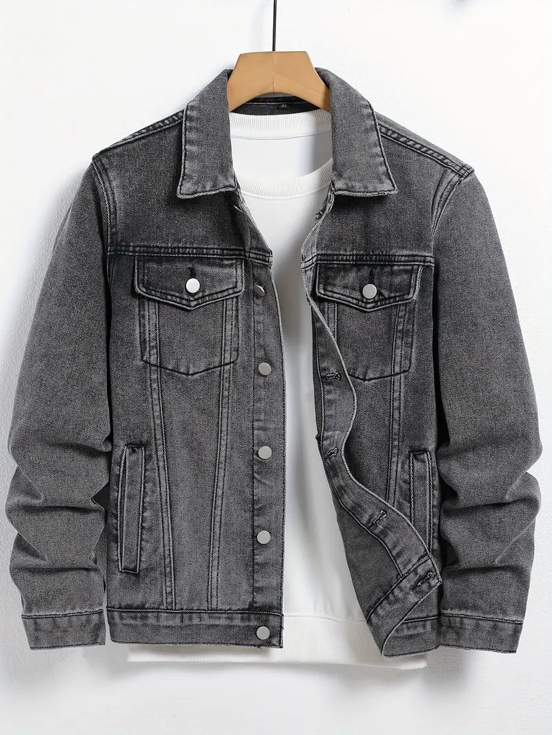 Shivaraen Denim Jacke: Relaxed Fit, Umlegekragen, Knopfverschluss