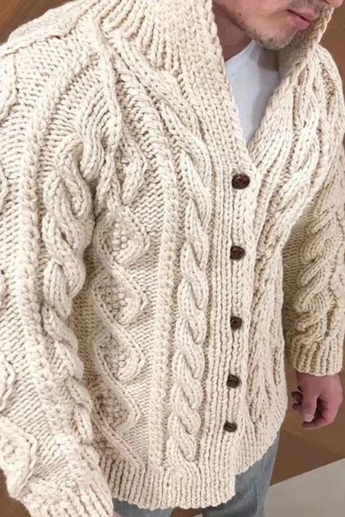 Grobe Strickjacke | Warm | Zopfmuster | Strickjacke | Herren-Strickjacke-Beige-M-Chaps Herrenmode