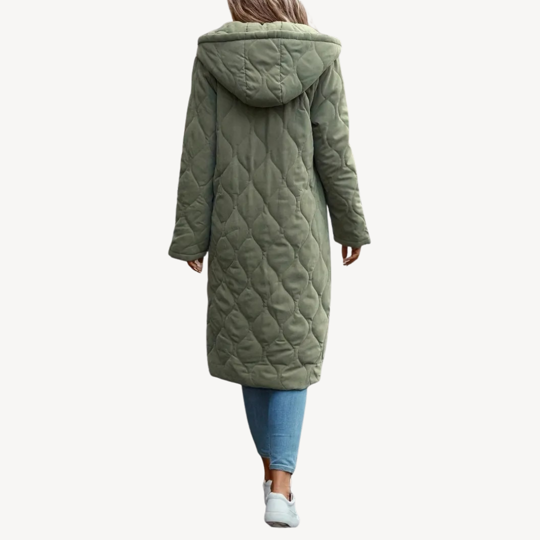 Grüner gesteppter Wintermantel mit Kapuze für Damen | Loravelle 3