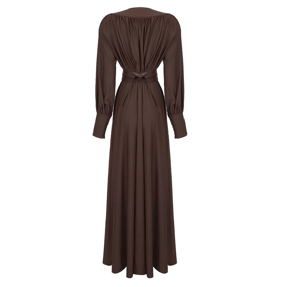 Elegantes Maxi-Kleid mit V-Ausschnitt und Taillenband