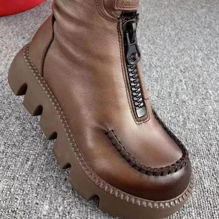 Damen Stiefel Kurz Leder Warm Schwarz Winter