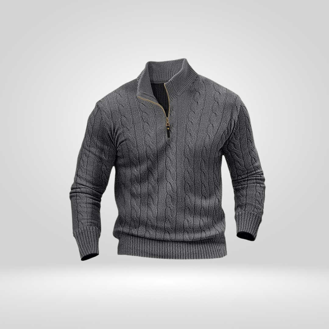 Halb-Reißverschluss-Pullover – Herren-Pullover mit Zopfmuster und Viertel-Reißverschluss-Grau-S-Chaps Herrenmode