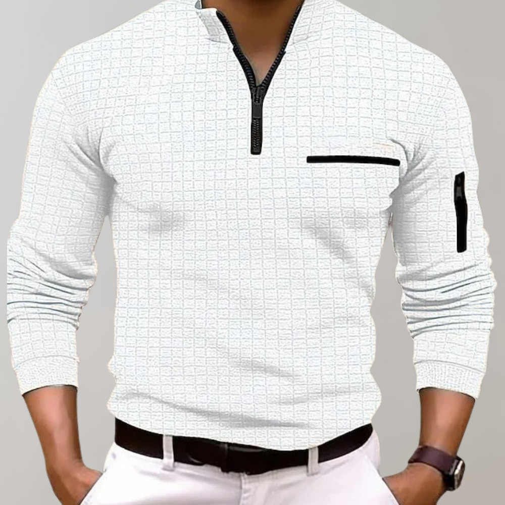 Halbzipfelmütze Zip Shirt | Pullover | Polo Shirt | Halbzipfelmütze Zip Sweatshirt | Herren-Half Zip Sweater-Weiß-S-Chaps Herrenmode