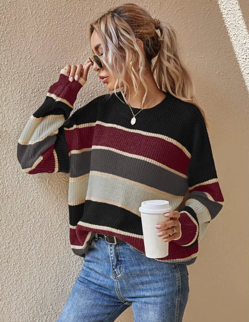 Weicher Oversize Pullover Gestreift Groß