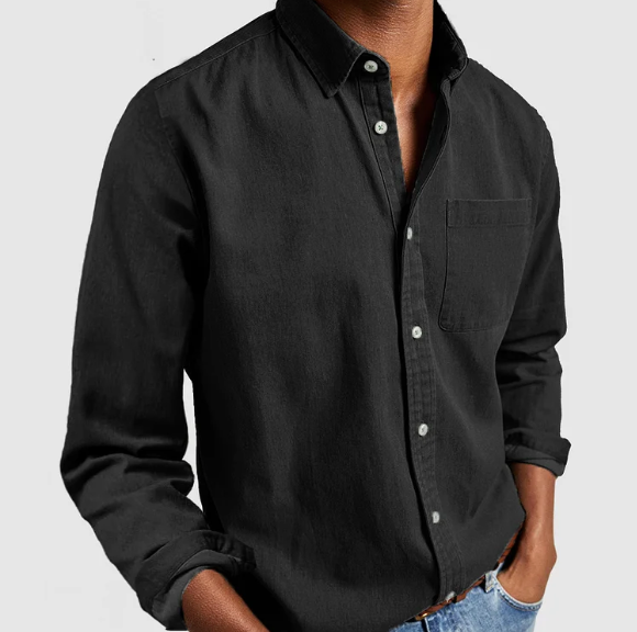Hemd mit Knopfleiste - Kragen - Baumwolle - Langarmhemd - Herrenhemd-Schwarz-S-Chaps Herrenmode