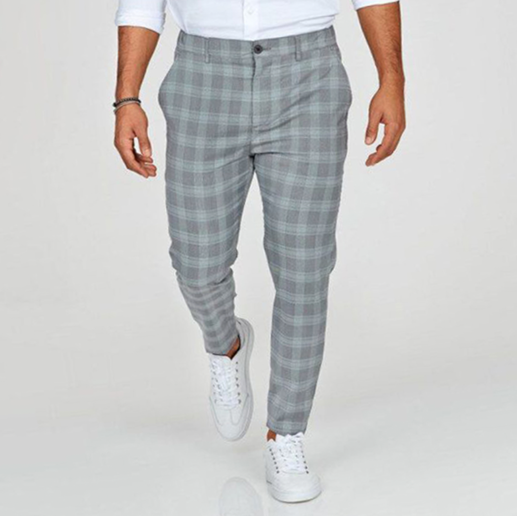 Herren-Chinos – Kariert – Stretch – Skinny-Chinos – Chino-Hosen-Hellgrau-S-Chaps Herrenmode