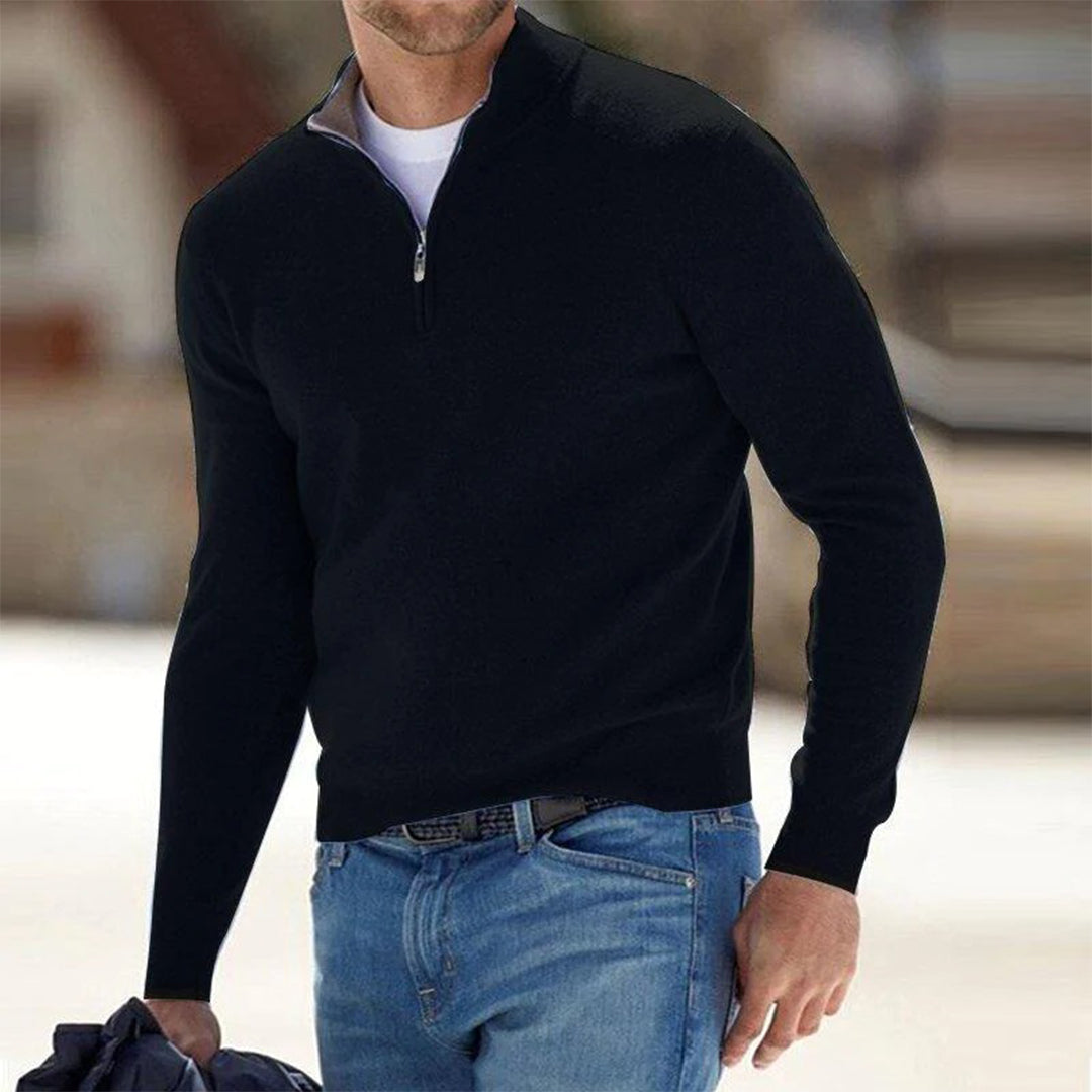 Herren Quarter Zip Pullover - Gestrickt - Pullover - Polo Pullover - Herren Half Zip Pullover-Schwarz-S-Chaps Herrenmode