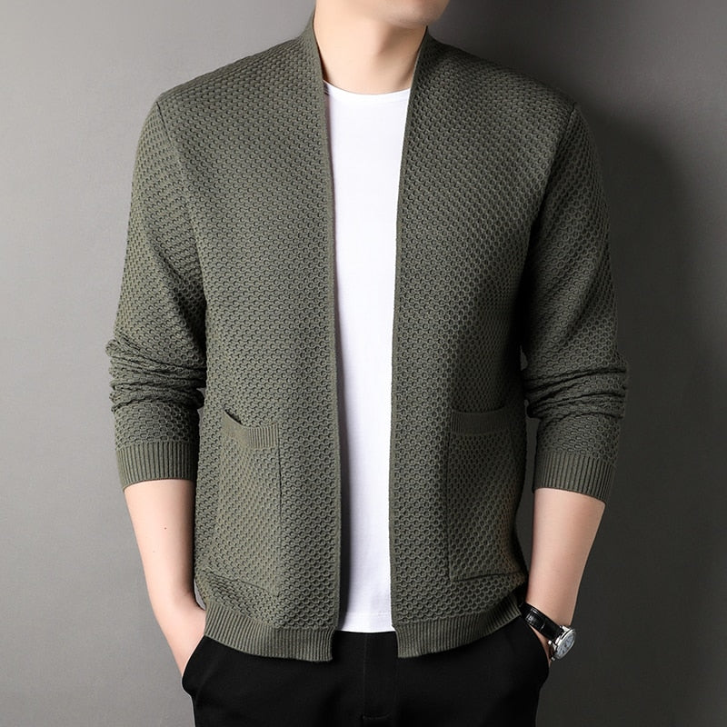 Herren Strickjacke - Offene Vorderseite - Taschen - Strickjacke - Herrenbekleidung-Grün-S-Chaps Herrenmode