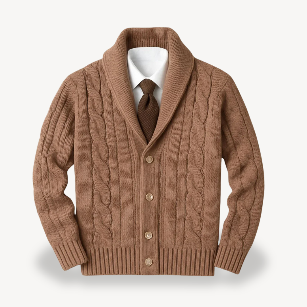 Herren-Strickjacke mit Zopfmuster und Schalkragen | Loravelle 5
