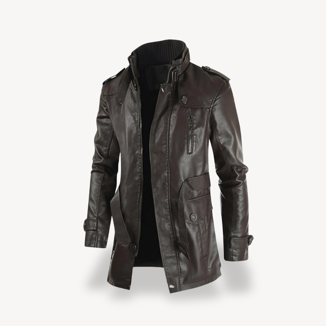 Herren Kunstleder Lange Bikerjacke Lässiger Reißverschlussmantel | Loravelle 2
