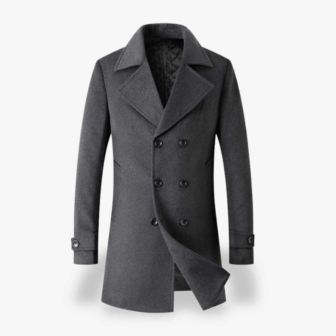 Herren Trenchcoat aus Wolle, zweireihig, in Marineblau, Grau, Camel, Schwarz | Loravelle 8