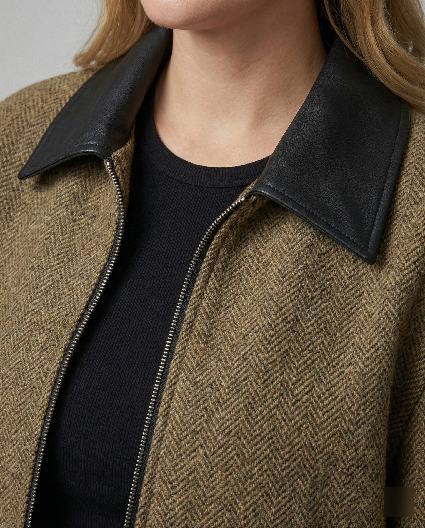 Leder Blouson Herren Wollmix mit Kragen und Reißverschluss