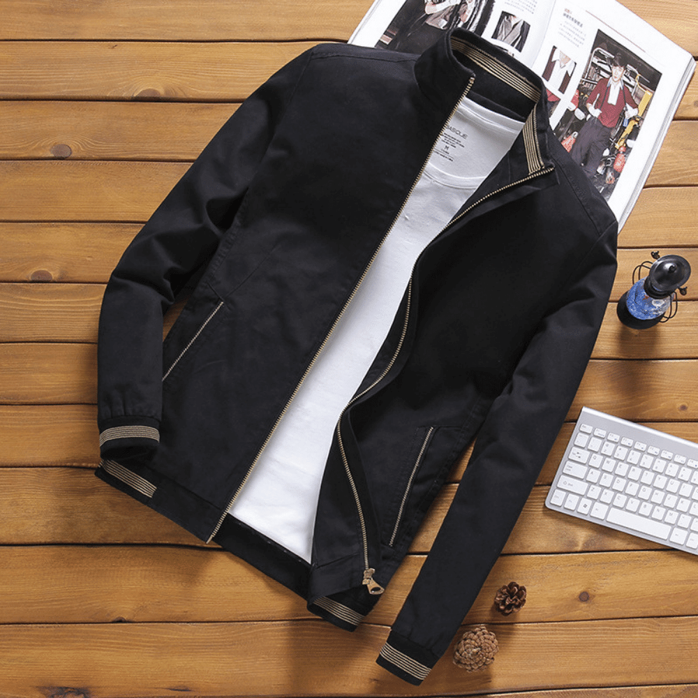 Herrenjacke | Zip-Up | Stehkragen | Harrington Jacke | Sommerjacke-Schwarz-S-Chaps Herrenmode