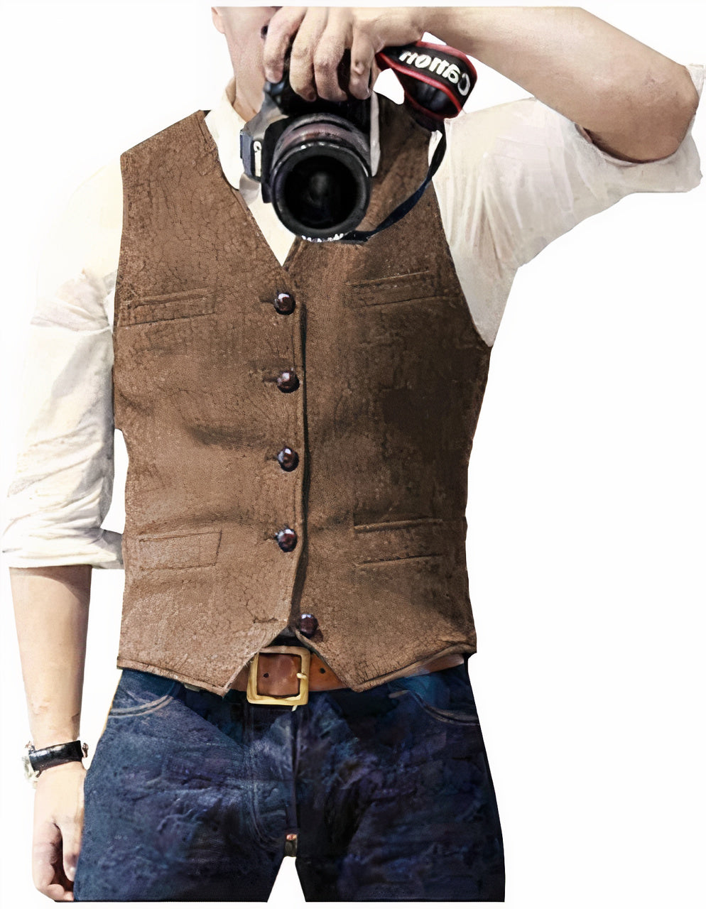 Herrenweste | Einreihig | Taschen | Tweedweste | Anzugweste-Braun-XS-Chaps Herrenmode