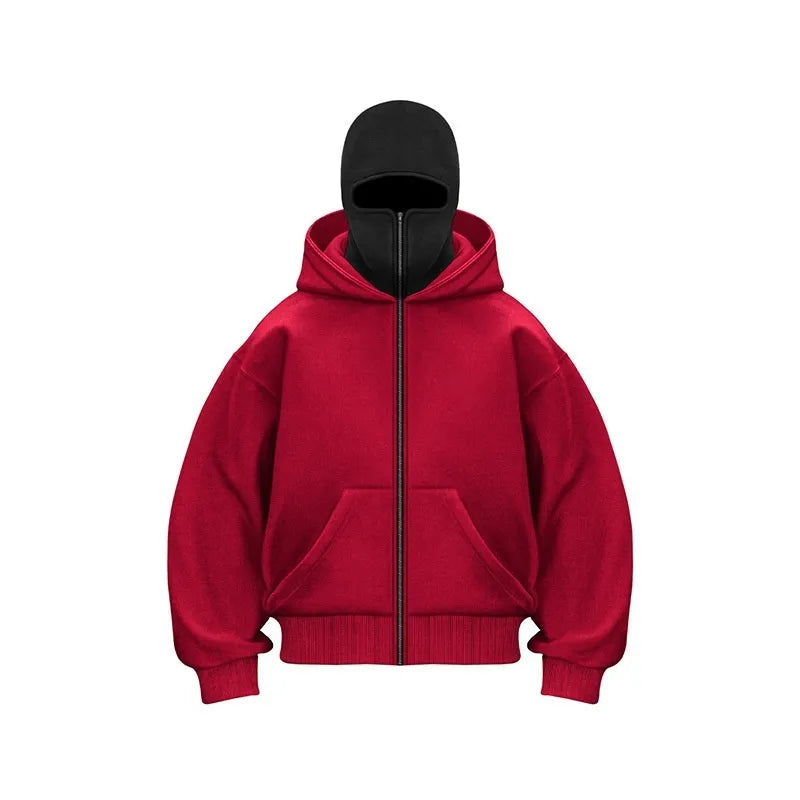Hoodie mit Maske – Warmer Herren-Hoodie mit Reißverschluss und Gesichtsmaske-Rot-S-Chaps Herrenmode