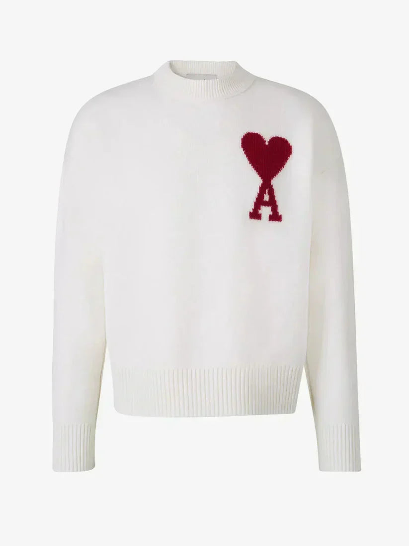 Luxuriöser Pullover Herzmuster Rundhals Langarm