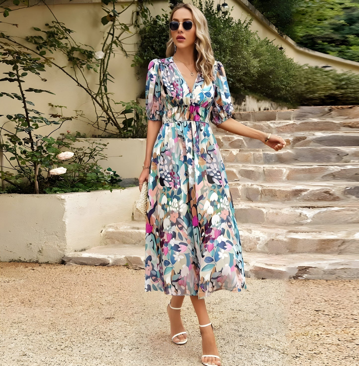 BerlinGlamour Midi-Dress with Flowers