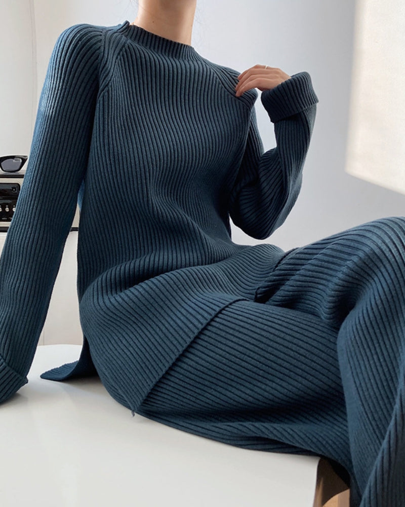 Weite Schlaghosen Set mit Pullover Damen Lounge Zweiteiler