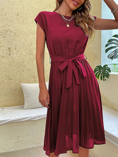Sommerkleid Plissiert Kurzärmelig Damenkleid