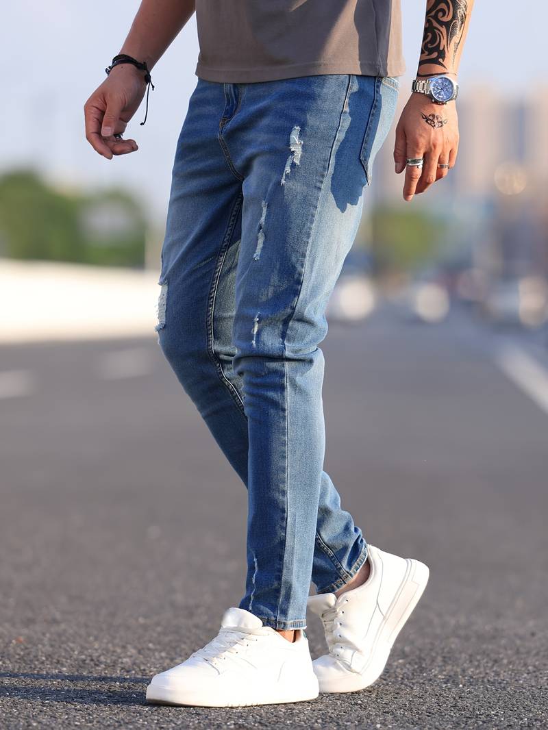 Jeans - Herren Zerrissen Dehnen chlank Passform Jeans-Chaps Herrenmode