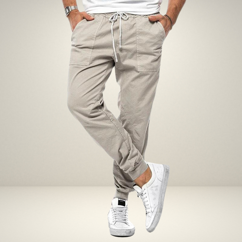 Jogger - Taschen - Elastischer Bund - Herrenhosen - Kordelzughosen-Beige-XS-Chaps Herrenmode