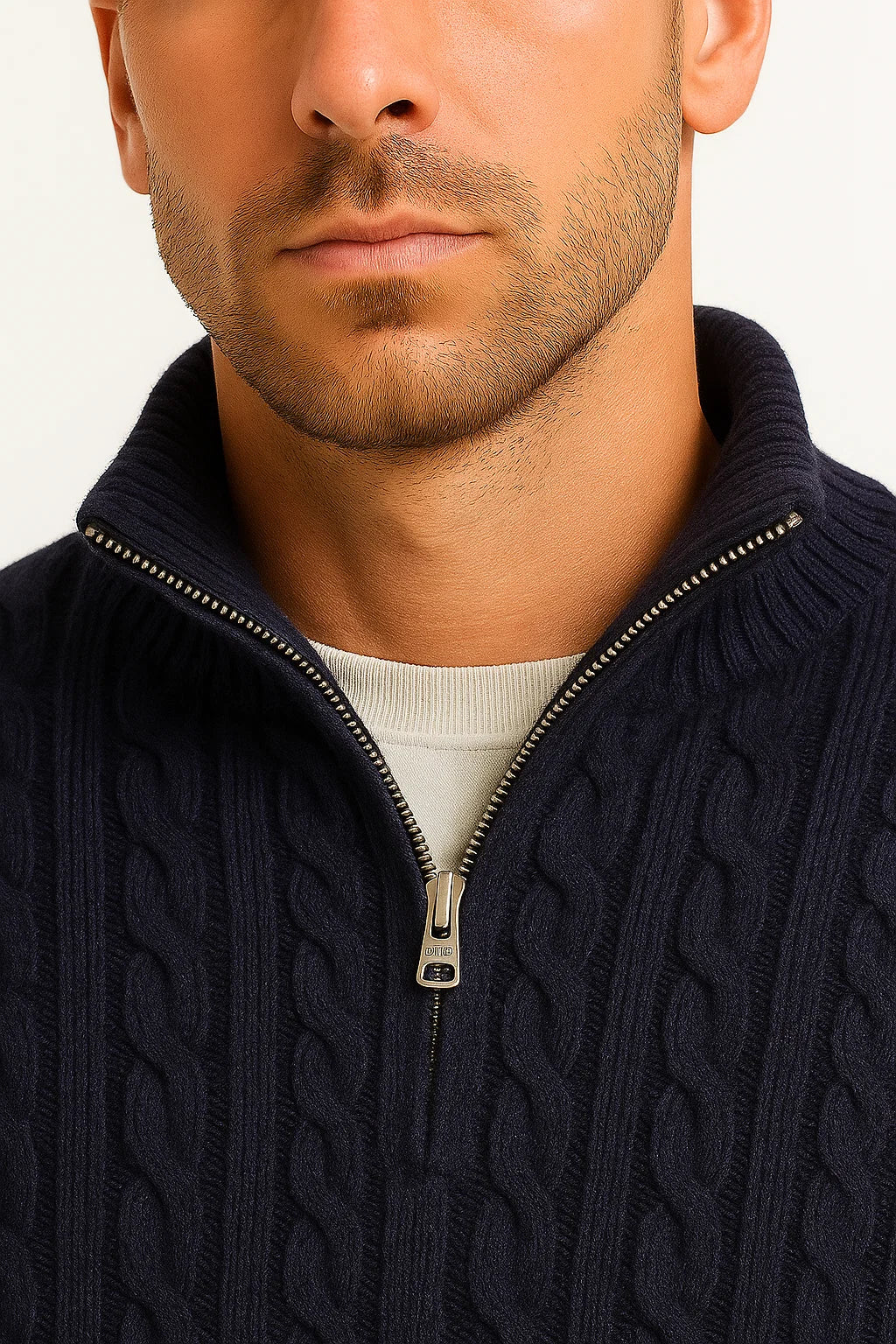 Herren Strickpullover Frühling Zopf Muster Reißverschluss
