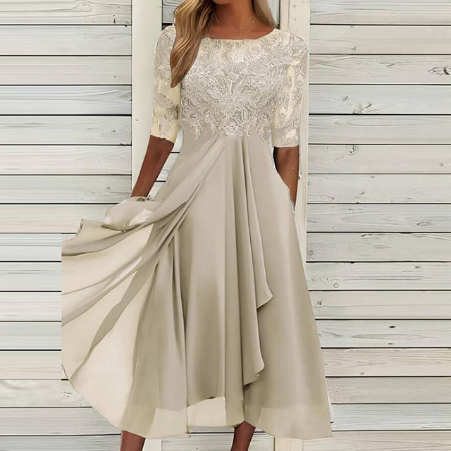 Kimberly: Halbärmelig besticktes Ballkleid mit Spitze