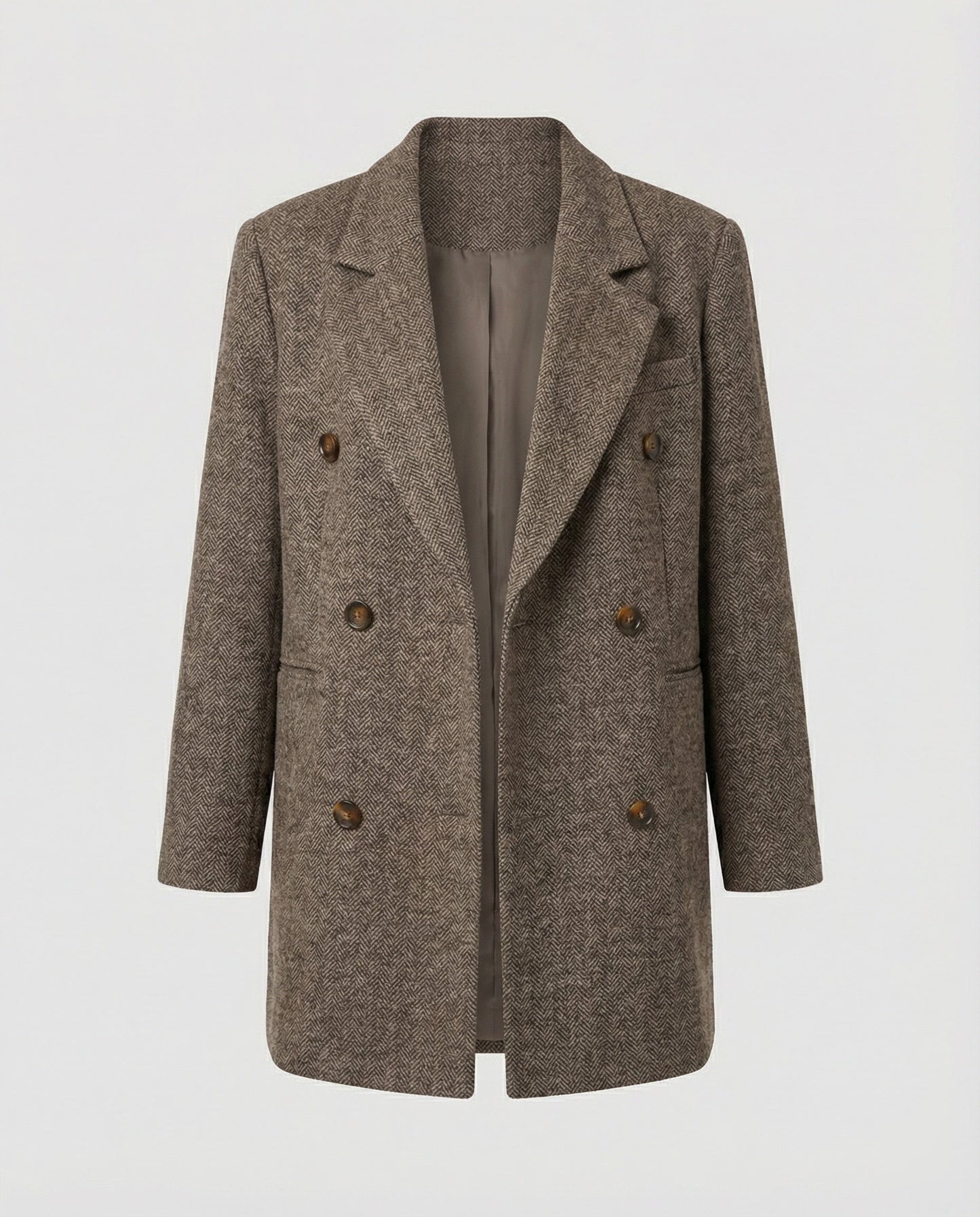Damen Blazer Braun Wollmix Lockerer Schnitt Herrenanzug Stil