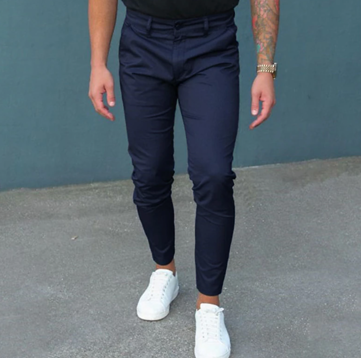 Kleiderhosen - Stylische Herren Stretch Slim Fit Chino Hose-Blau-XS-Chaps Herrenmode