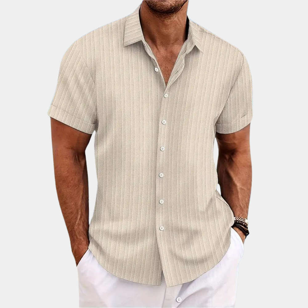 Knopfleiste | Leicht | Mit Kragen | Kurzarmhemd | Sommerkleidung für Männer-Beige-S-Chaps Herrenmode