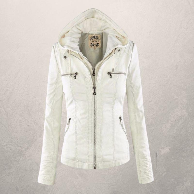 Lederjacke Damen Slim Fit Kapuzenjacke Schwarz