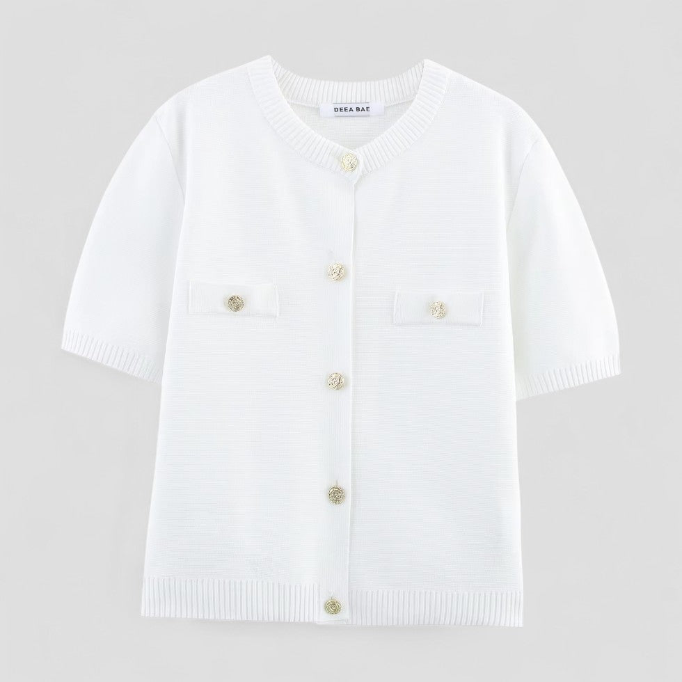 Kurzärmlige Strickjacke mit Knopfleiste vorne für Damen 2