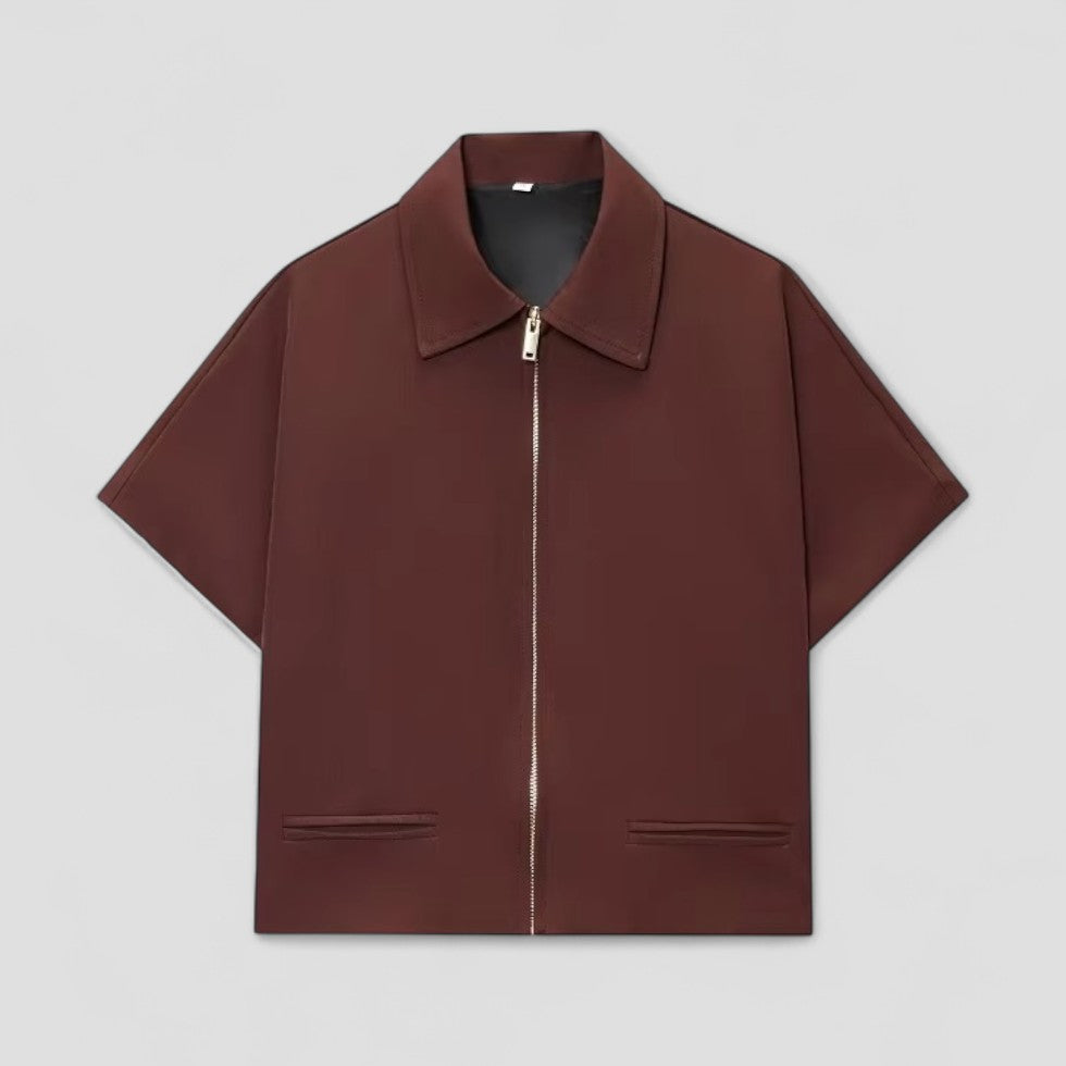 Kurze, kurzärmlige Jacke mit Reißverschluss für Damen, lässige Oberbekleidung 3