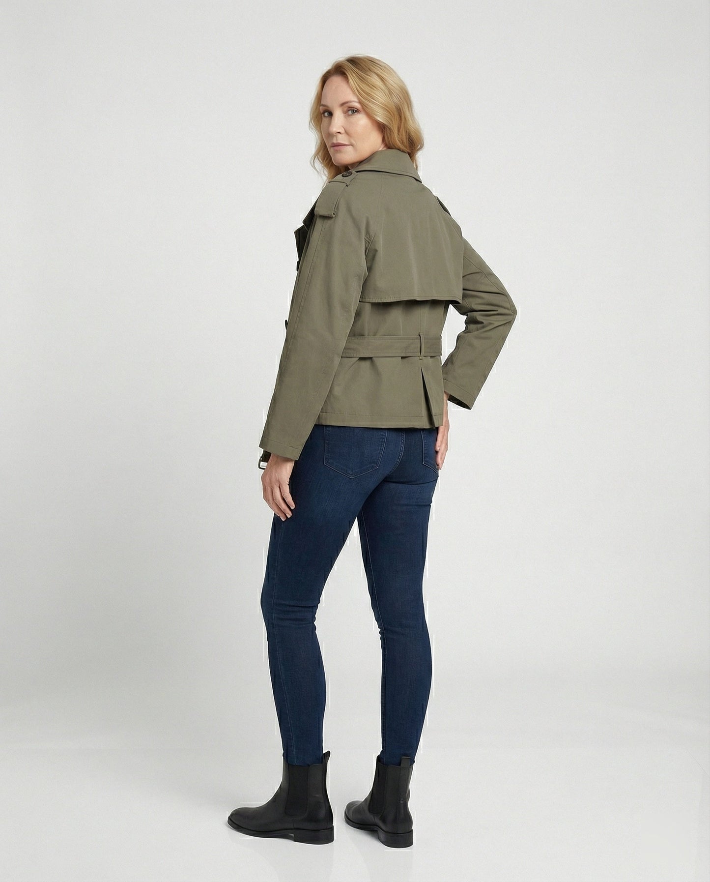 Kurzmantel Damen Grün Trenchcoat Kurz Herbstmode