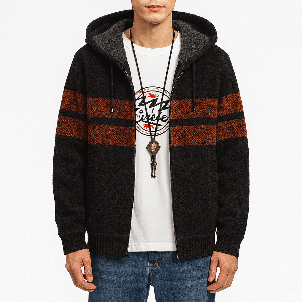 LUXEOUTFIT | Fleecegefütterter, gestreifter Kapuzenpullover mit Reißverschluss 3