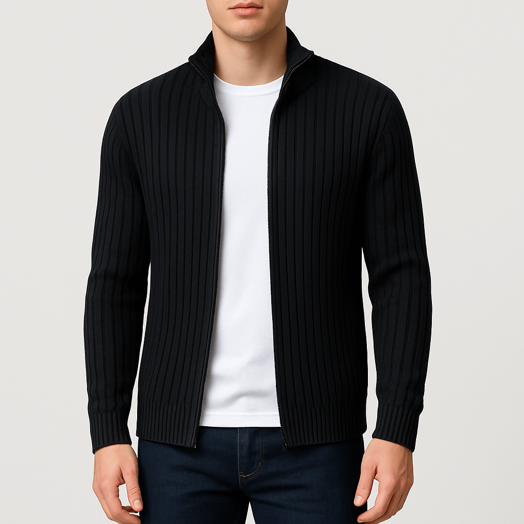 LUXEOUTFIT | Gestreifte Strickjacke mit Reißverschluss 3