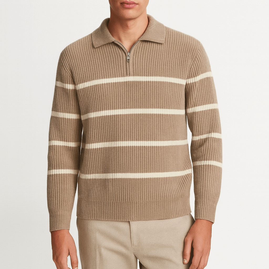 LUXEOUTFIT | Gestreifter Pullover mit halbem Reißverschluss 0