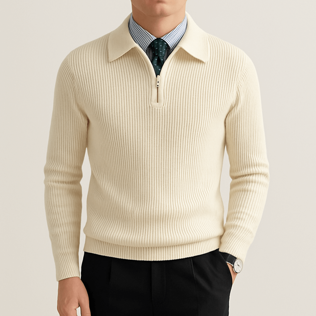 LUXEOUTFIT | Gestrickter Polopullover mit halbem Reißverschluss 1