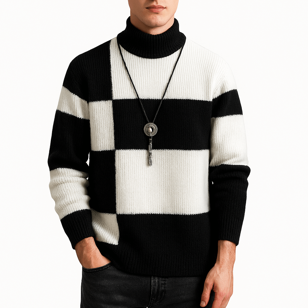LUXEOUTFIT | Moderner Rollkragenpullover mit Farbblock 1