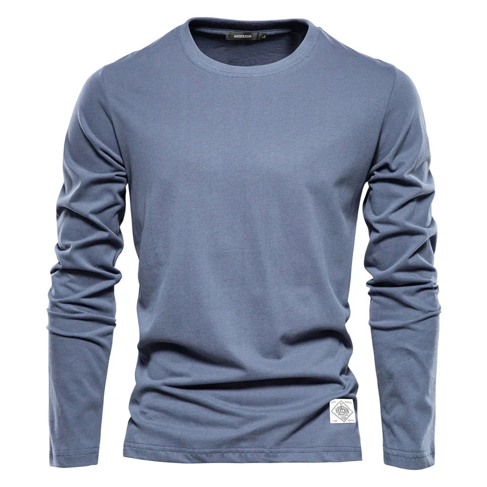 Langarm-T-Shirt | Rundhalsausschnitt | Einfarbig | Langarm-Weste | Herrenbekleidung-Blau-S-Chaps Herrenmode