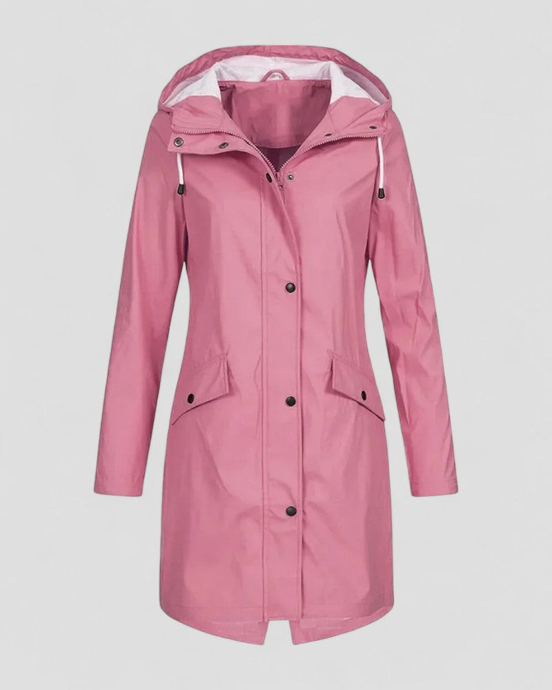 Lange wasserdichte Outdoor-Regenjacke mit Kapuze für Damen 4