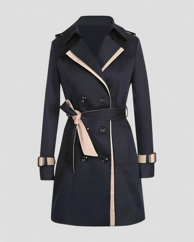 Langer, zweireihiger Trenchcoat aus Baumwollmischung für Damen 1