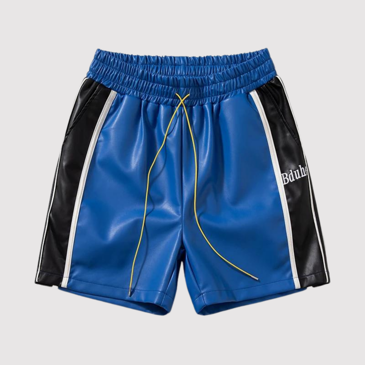 Ledershorts - Kordelzug - Elastische Taille - Shorts für Männer - Männerkleidung-Blau Schwarz-M-Chaps Herrenmode