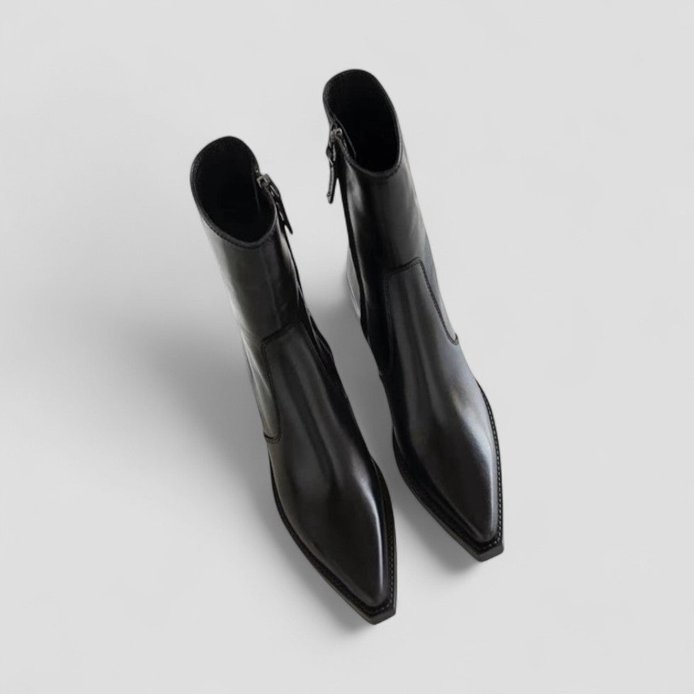 Lederstiefeletten für Damen mit Blockabsatz, bequem 2