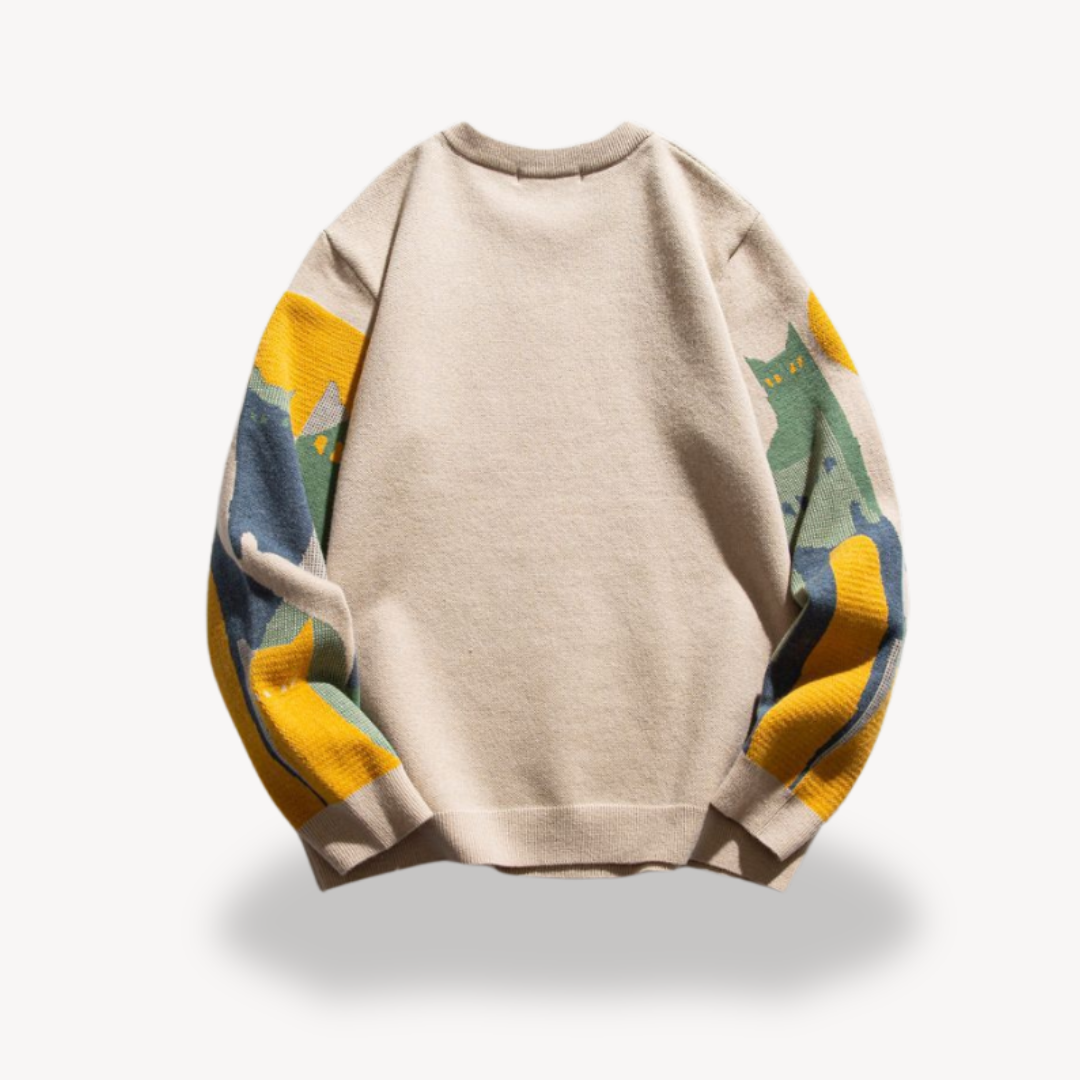 Loravelle | Herren-Strickpullover mit Katzenmotiv aus Baumwolle 5