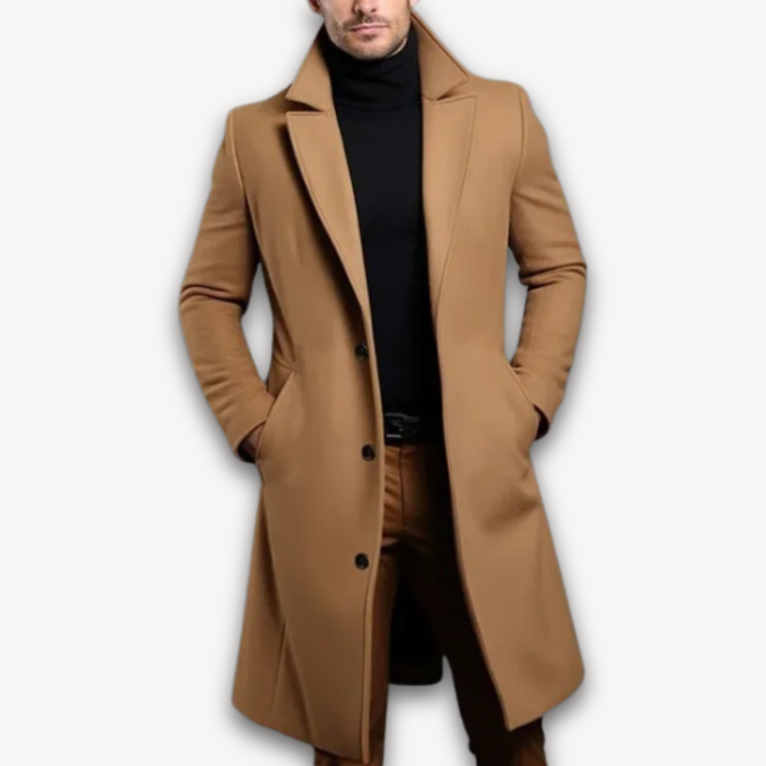 Loravelle | Langer Herrenmantel – Formeller Wintermantel aus Wollmischung – Slim Fit 3