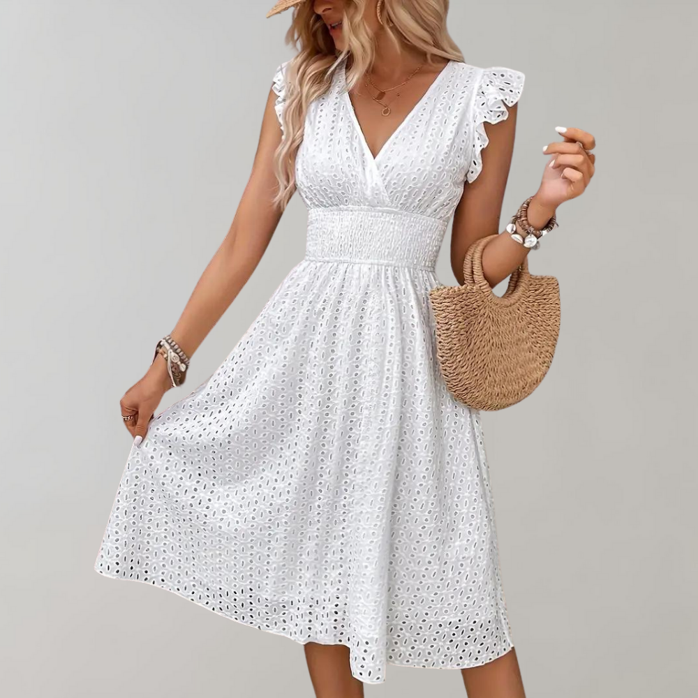 Sommerkleid von Lorina: Weiß mit Rüschenärmeln