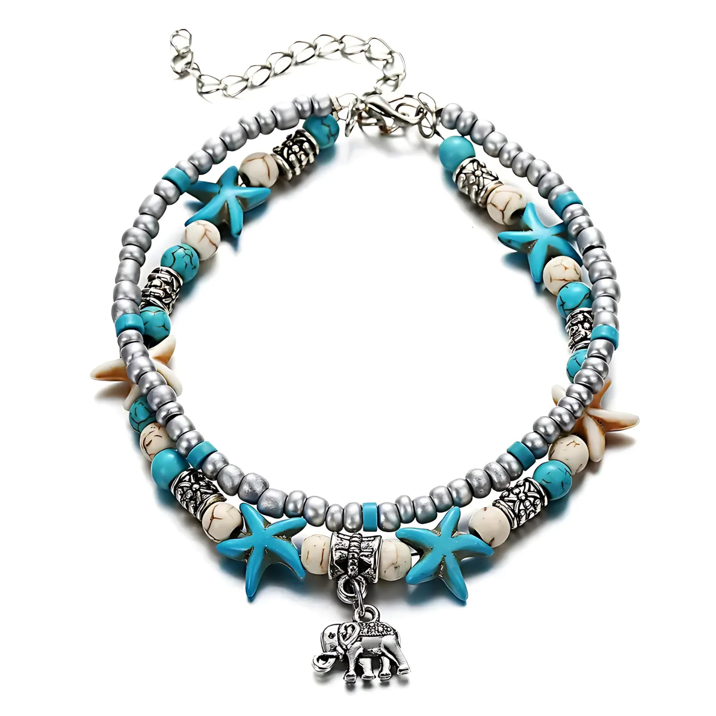 Damen Fußkettchen Seestern Doppelreihe Schmuck