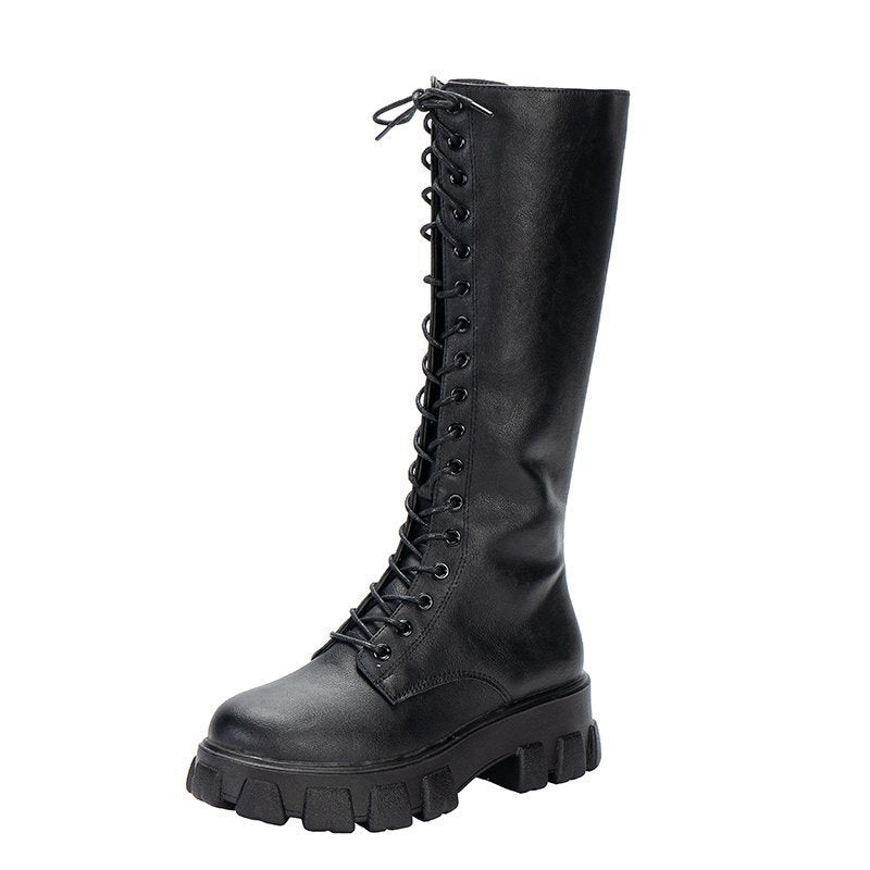 Damen Stiefel Kniehoch Kunstleder Schwarz Stilvoll
