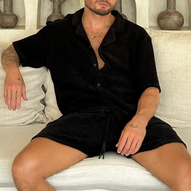 Herren-Set Waffelstrick Hemd und Shorts Sommer